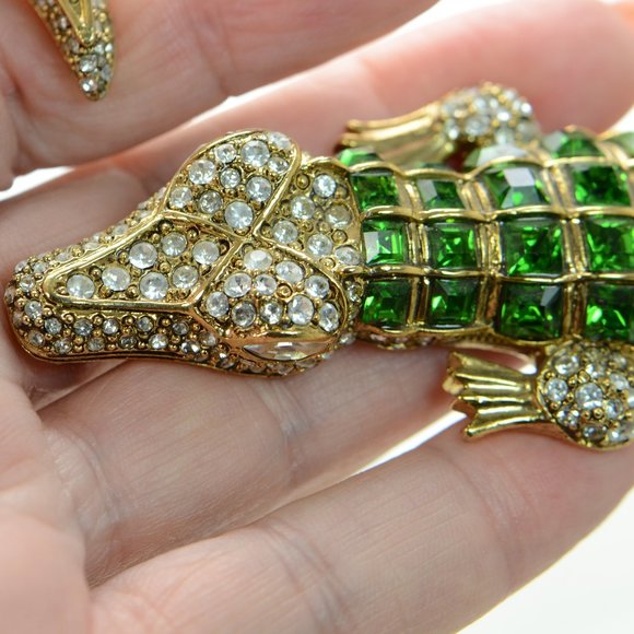 Vintage Kenneth Jay Lane KJL Gold & Crystal Alligator Collar Necklace - Picture 5 of 13